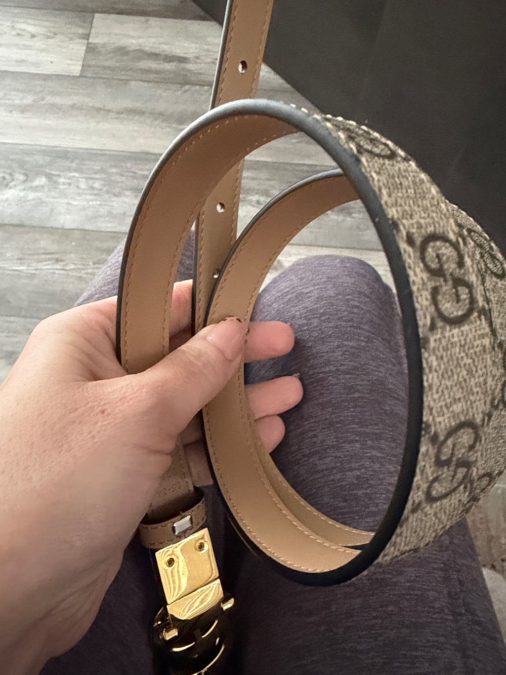 Gucci Beige Brown GG Canvas Belt with Gold Double G Buckle Reversible! - Picture 2 of 7